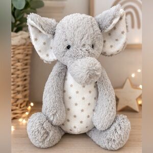 Little Jellycat Starry elly elephant - Rattle Soft Plush Tan White Stars